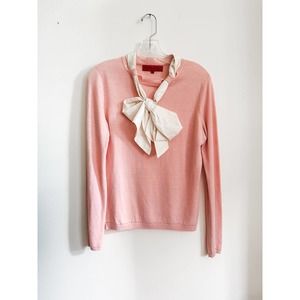 SINCLAIRE 10 Pink WOOL/SILK Sweater with Scarf/Bow Detail‎